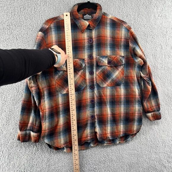 Angie Women's Flannel Top Size Small Plaid Buttoned Cropped Shacket blue orange - Picture 8 of 12